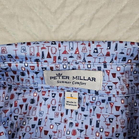 Peter Millar Shirt Mens L Summer Comfort Geometric Polo Golf Cocktails Party - Picture 4 of 9